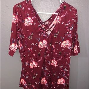 Cross cross neck line/floral shirt